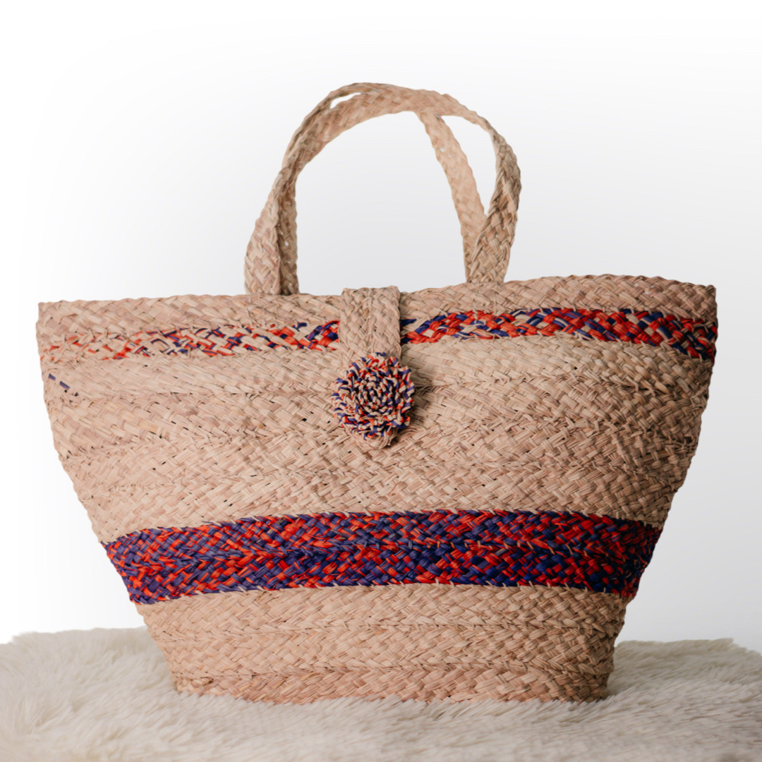 Bolso de Playa de Paja con Franjas de Color | Bolso Artesanal para Verano