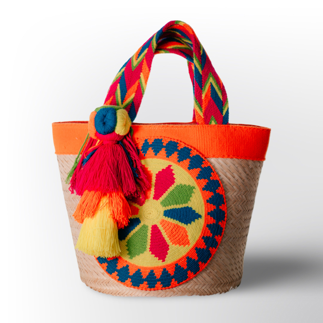Bolso de Playa de Paja con Borlas de Colores | Bolso Artesanal Único