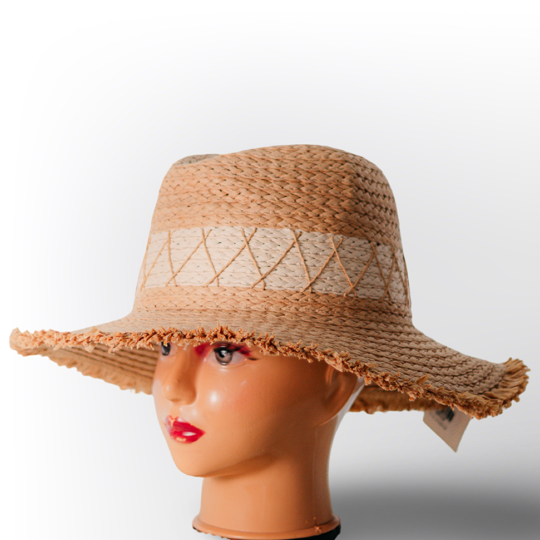 Sombrero de Paja Deshilachado | Estilo Bohemio Rústico con Banda Bordada