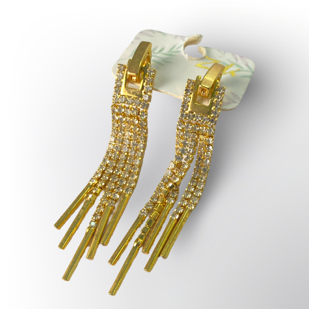 Aretes Largos de Cadena con Brillantes | Joyería Elegante para Fiestas✨️