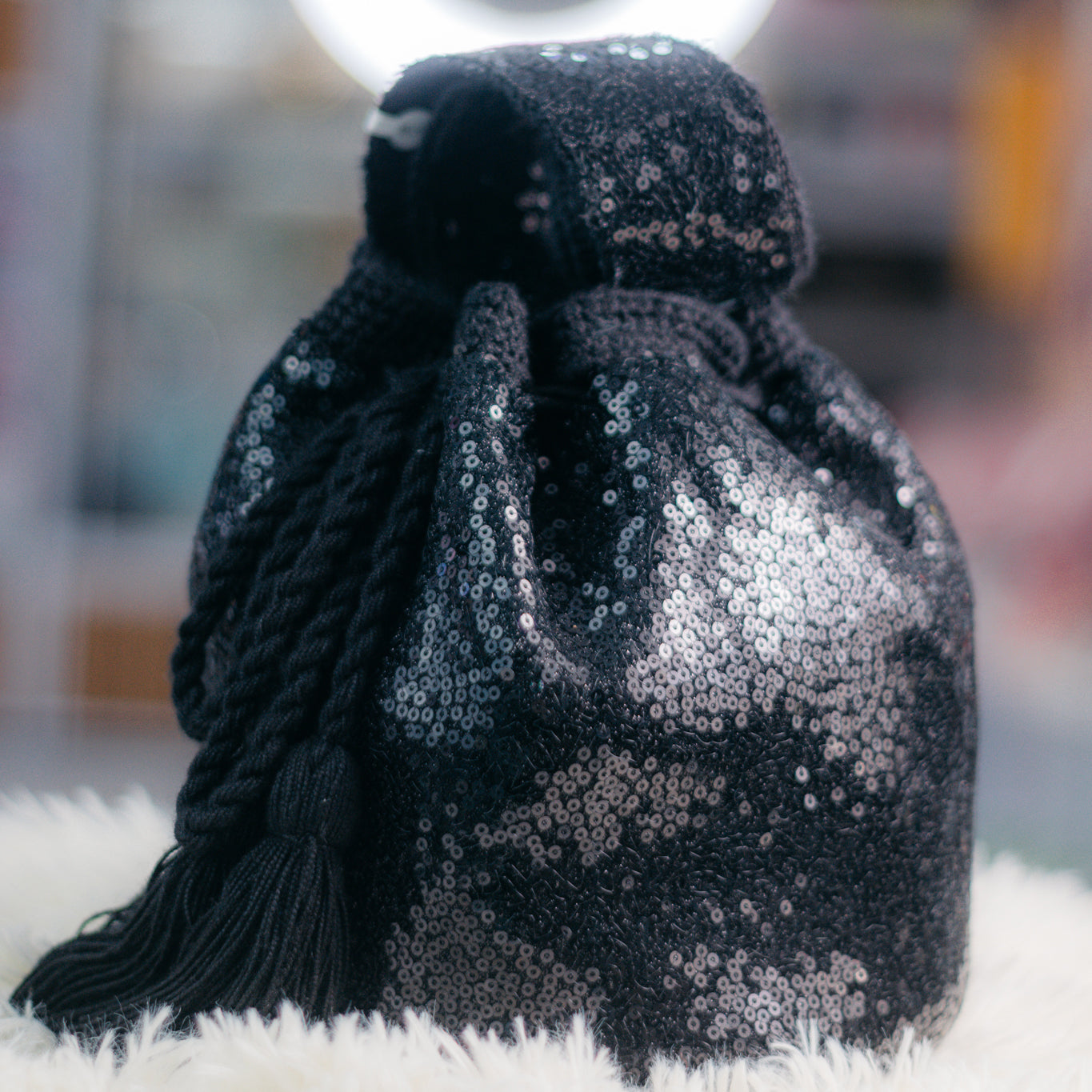 🖤 Mochila tipo Wayuu Negra con Lentejuelas – Edición Especial