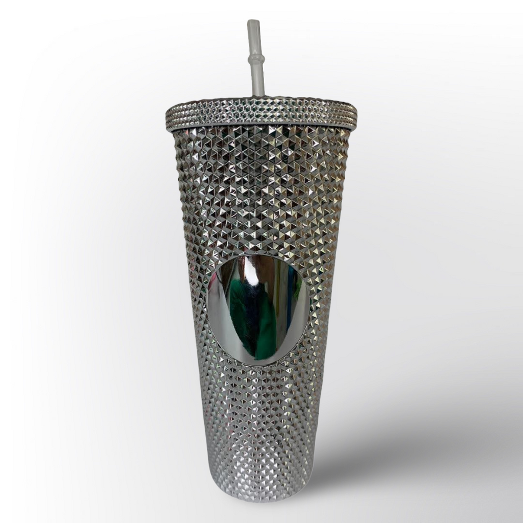 Termo Brillante con Textura Diamante y Pitillo Reutilizable