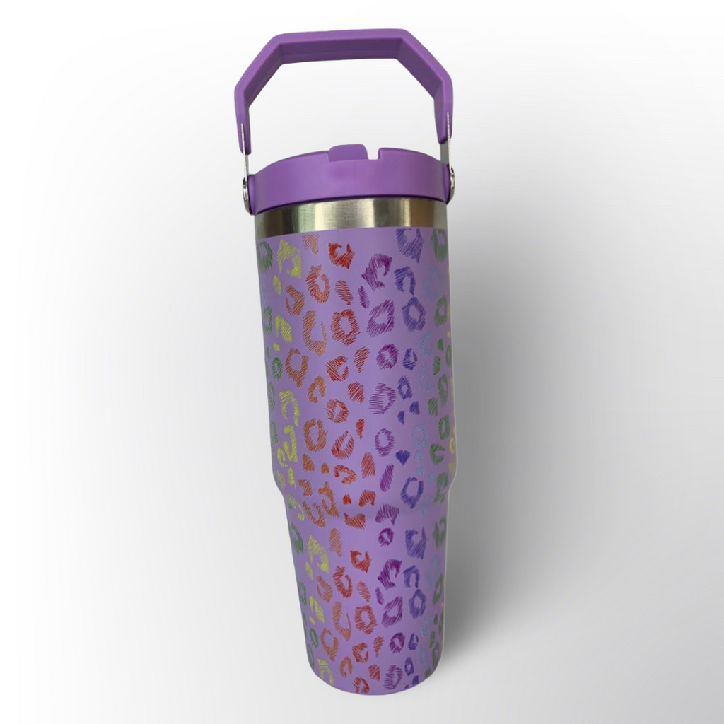 Termo Animal Print Morado o Rosa con Asa Reforzada y Aislamiento Térmico 900ml
