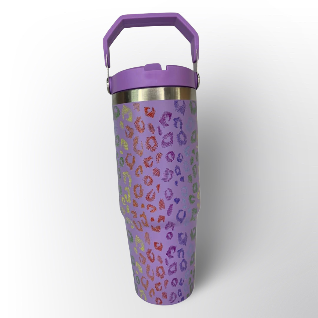 Termo Animal Print Morado o Rosa con Asa Reforzada y Aislamiento Térmico 900ml