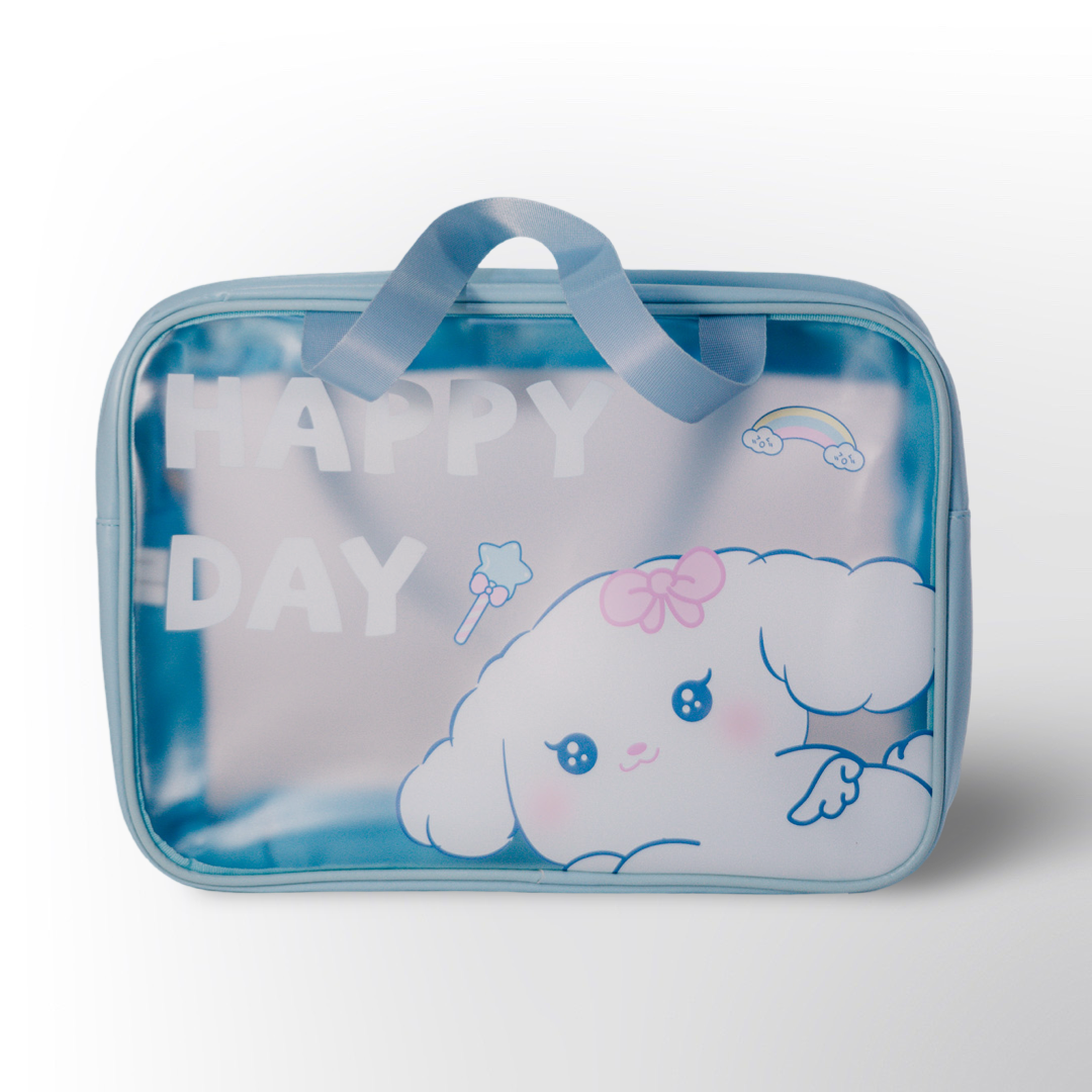 Maletín Transparente 🧳✨ – Diseño tierno, disponible en azul y rosado.