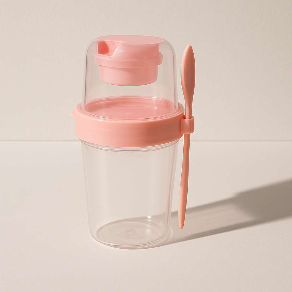 Vaso Porta Yogurt con Cuchara y Compartimento | Lunch Box Portátil