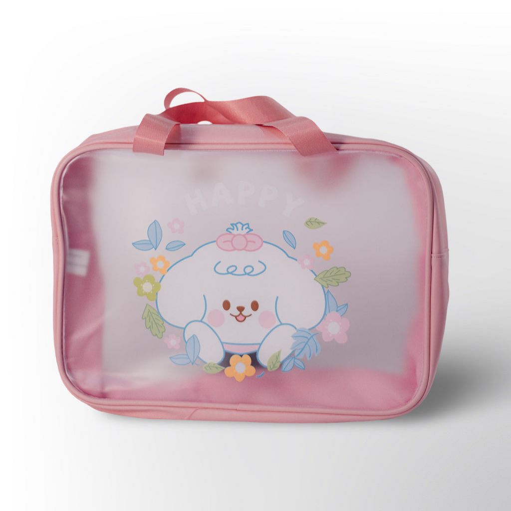 Maletín Transparente 🧳✨ – Diseño tierno, disponible en azul y rosado.