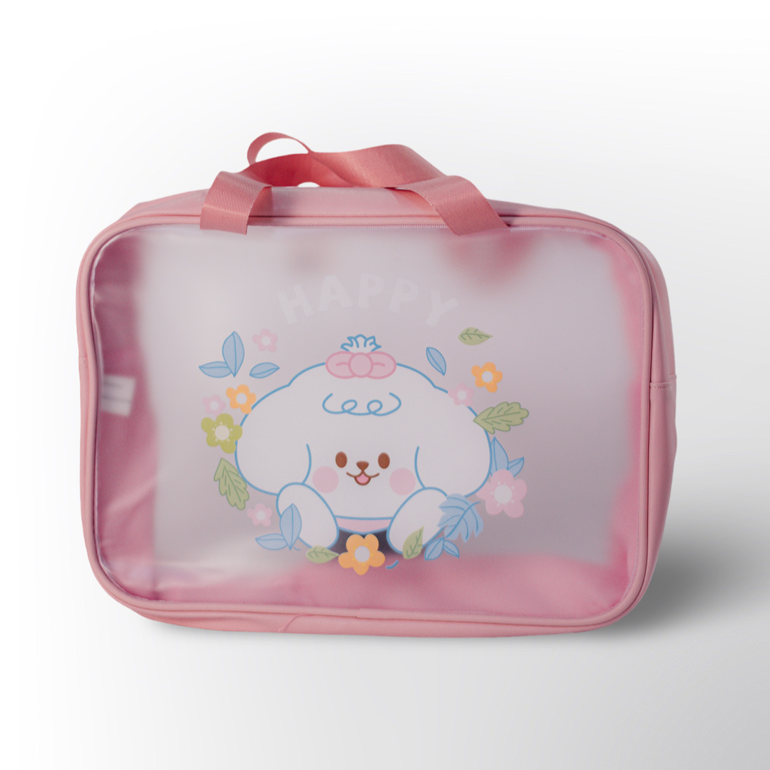 Maletín Transparente 🧳✨ – Diseño tierno, disponible en azul y rosado.