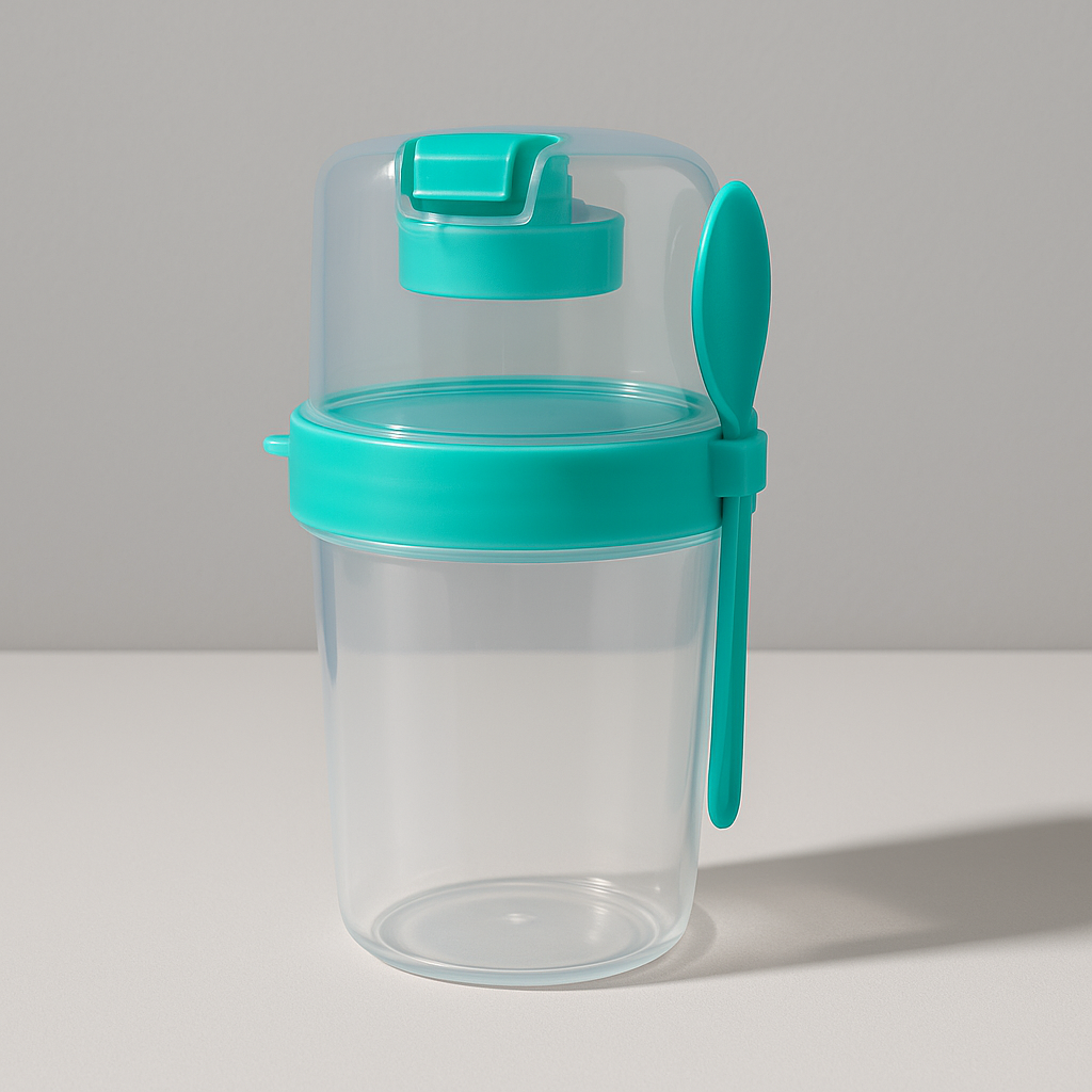 Vaso Porta Yogurt con Cuchara y Compartimento | Lunch Box Portátil