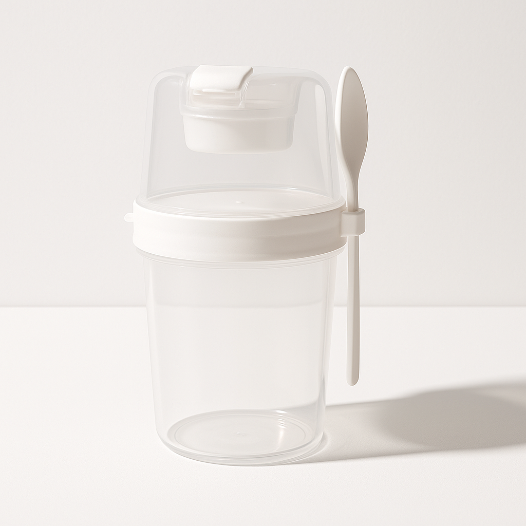 Vaso Porta Yogurt con Cuchara y Compartimento | Lunch Box Portátil
